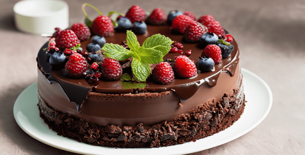 Pastel De Chocolate Y Menta Con Frutos Rojos Mandolina