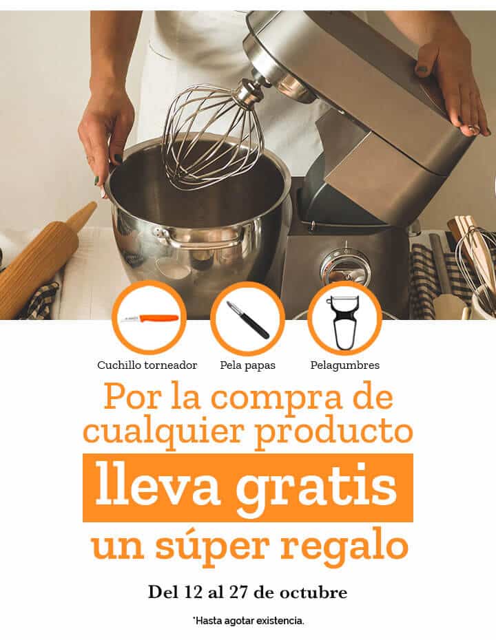 Por la compra de
cualquier producto lleva gratis un súper regalo Elige entre cualquiera de estos 3 utensilios - Cuchillo torneador - Pela papas - Pelagumbres