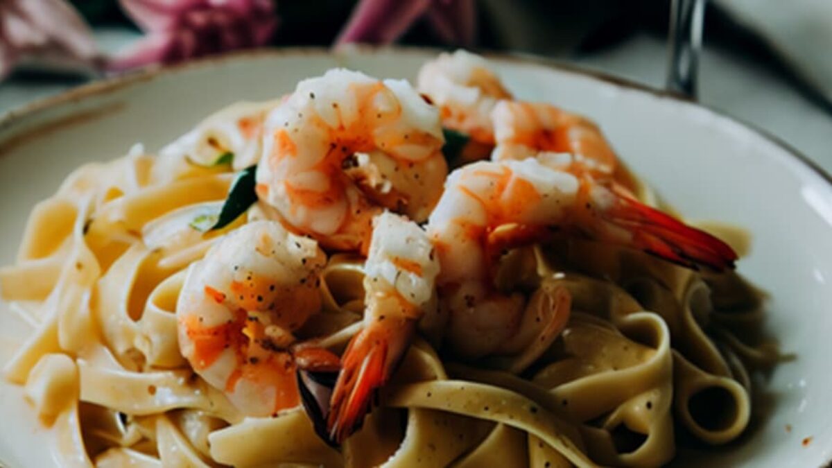 Fetuccini con camarones y salsa de ajo | MANDOLINA