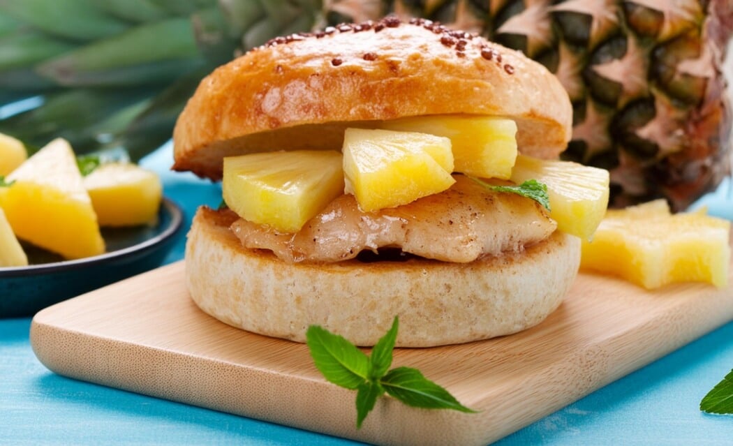 Hamburguesa de Cerdo con Piña a la Barbacoa Hamburguesa de Cerdo con Piña a la Barbacoa