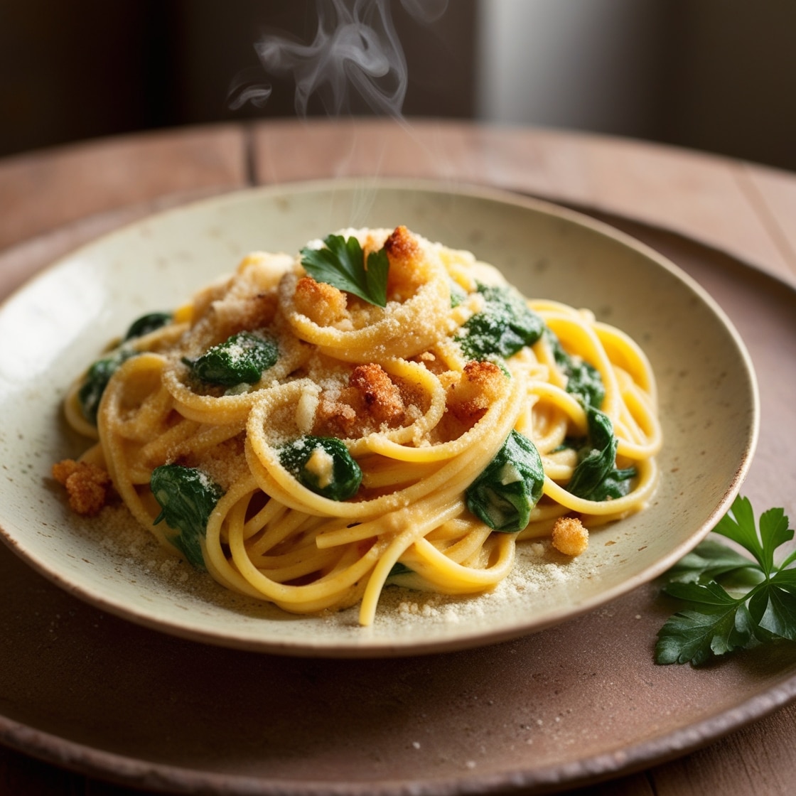 Pasta con Salsa de Queso y Espinacas 