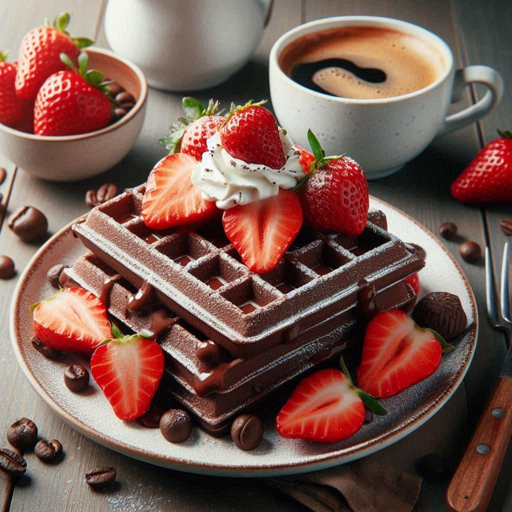 Waffles de Chocolate con Fresas 