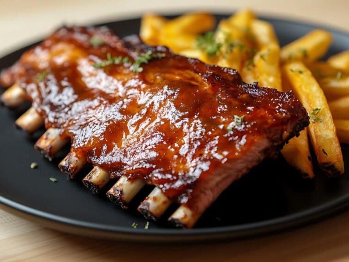 Costillas de cerdo al horno con miel y mostaza