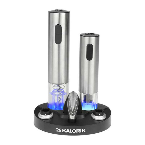 Set Para Vinos Con Sacacorcho Y Saca Aire En Acero